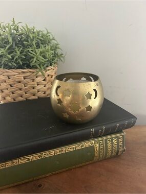 Solid Brass STARS & MOON Votive Round Tea Light Candle Holders Globe Vintage